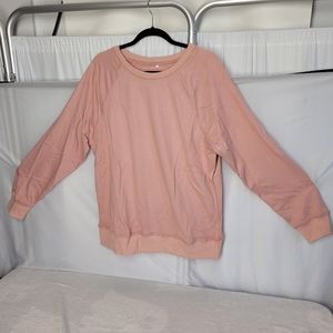 Women Casual Crew Neck Long Sleeve Pink Sweatshirt Solid Pullover Tunic Size XL